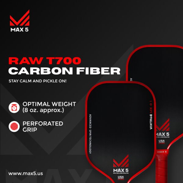 Buy Max 5 Vintage MX-0.1 Carbon Pickleball Paddle Online (Red) - Image 3